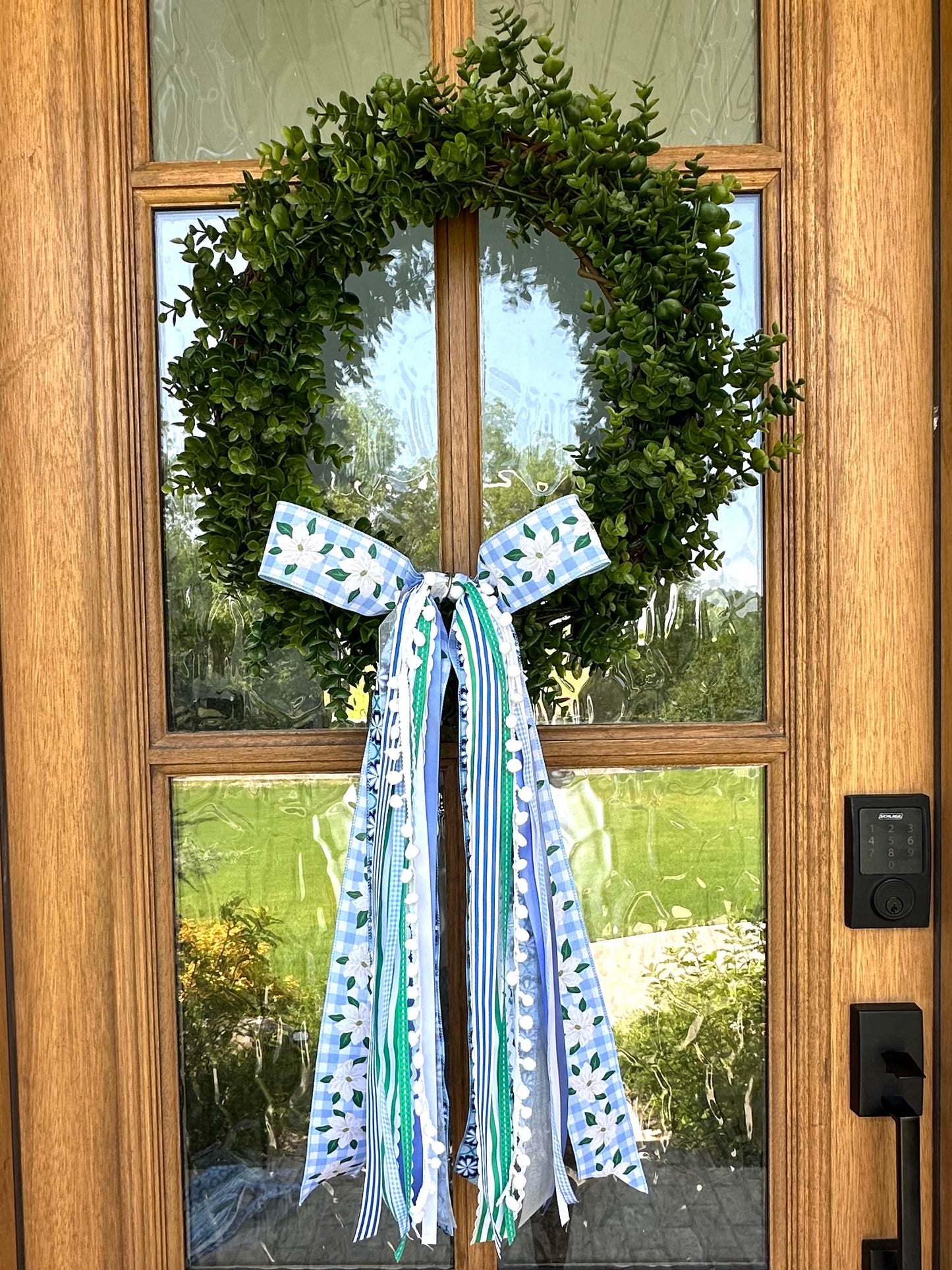 MAGNOLIA GARDEN GINGHAM WREATH