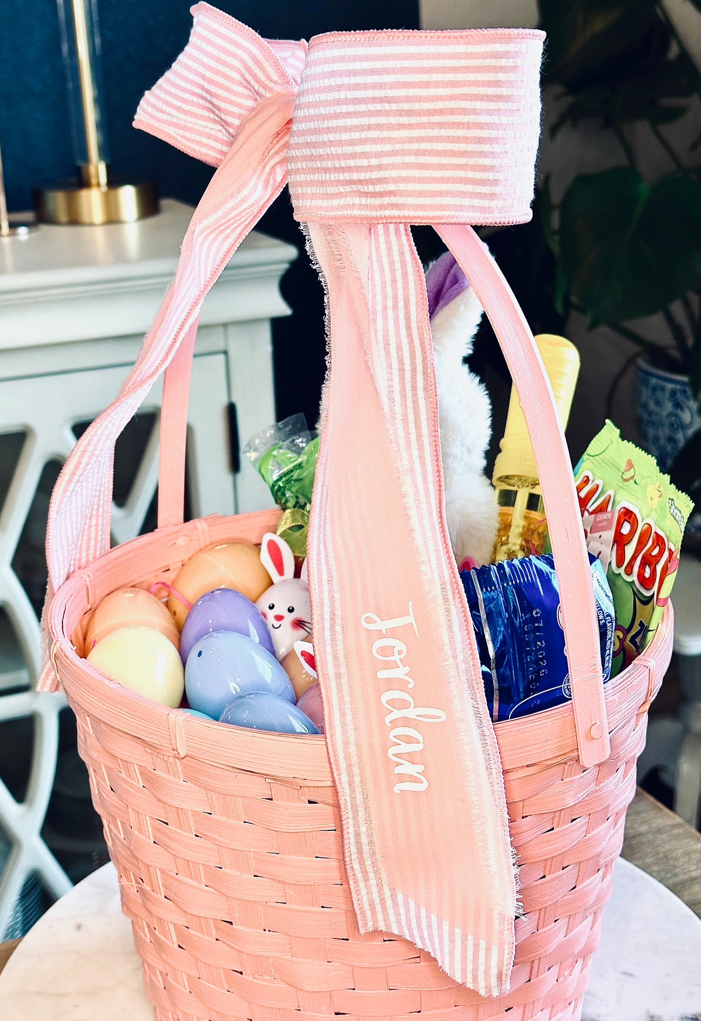 PINK MONOGRAM MINI EASTER BASKET BOWBIN