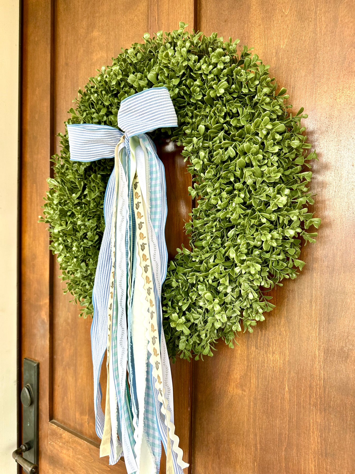 BLUE SEERSUCKER BUNNY WREATH