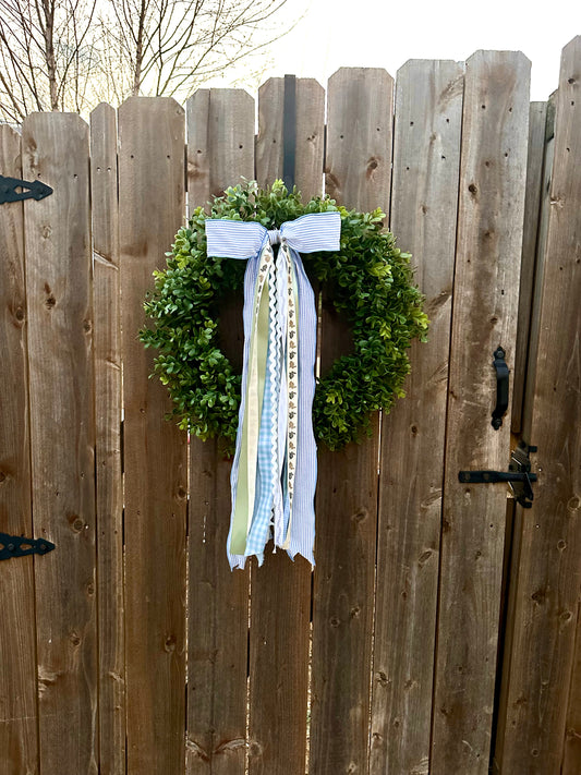 BLUE SEERSUCKER BUNNY WREATH