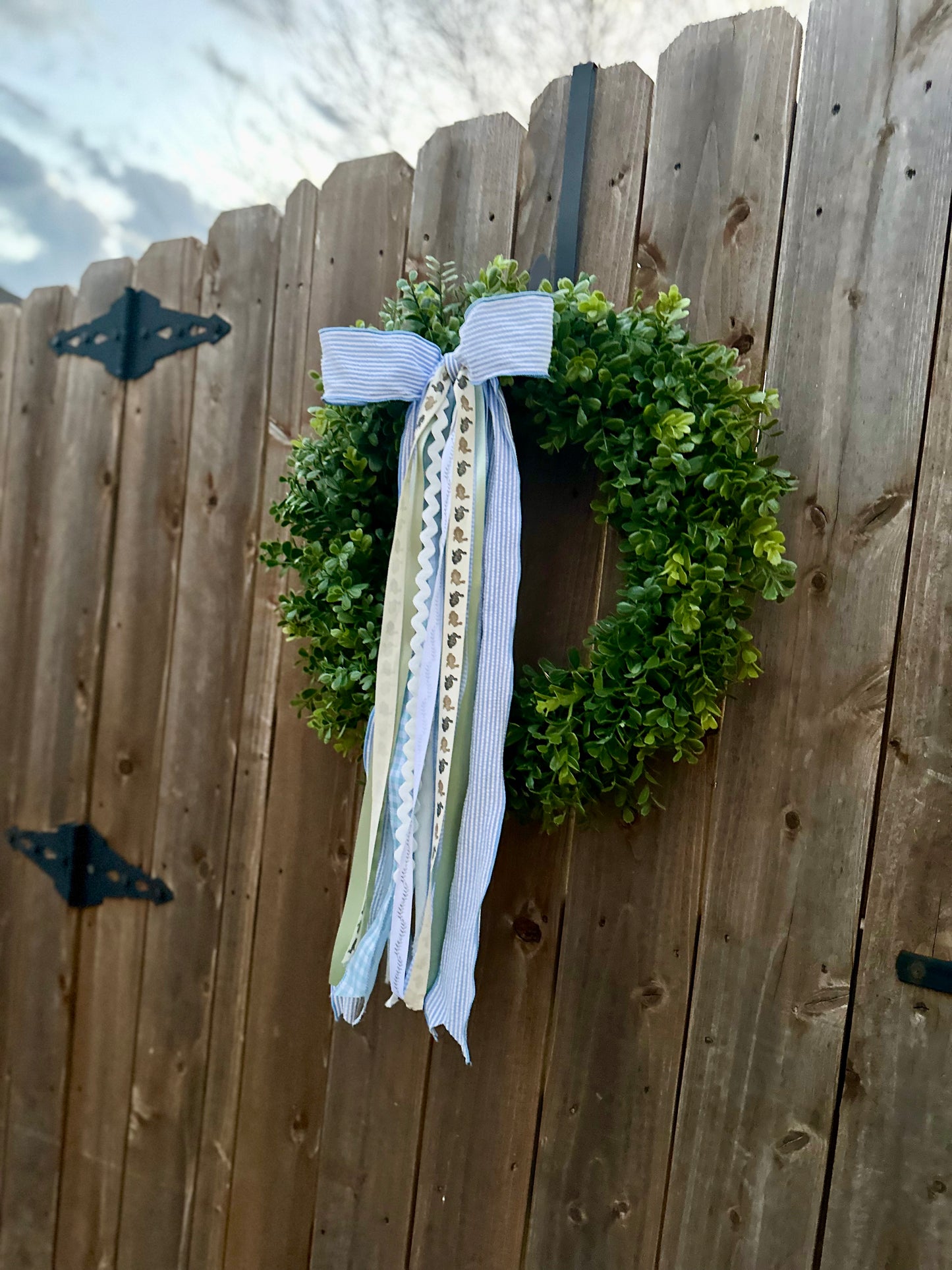 BLUE SEERSUCKER BUNNY WREATH