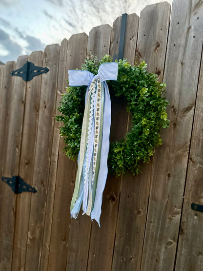 BLUE SEERSUCKER BUNNY WREATH