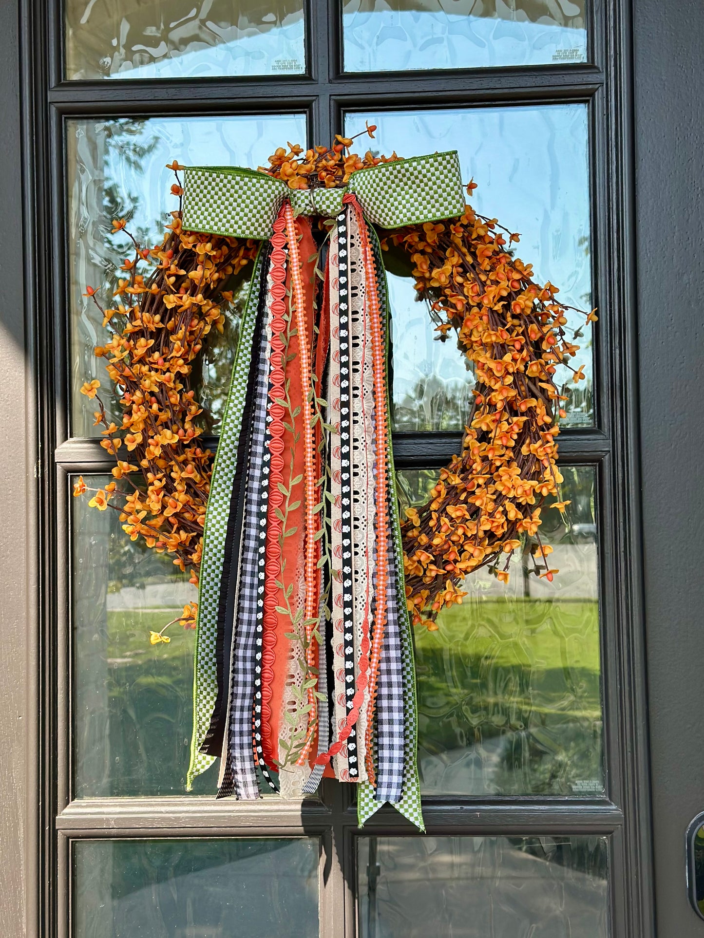 GREEN GINGHAM HARVEST WREATH
