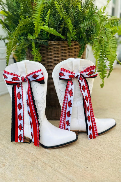 Arkansas Graduation Cowboy Boot Bows Red White