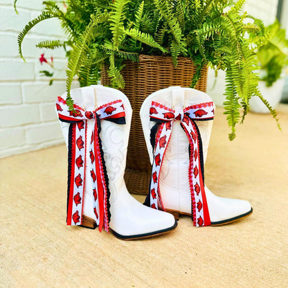 Arkansas Razorback Boot Bow Clip Red White Ribbon Accessory Cowboy Boot Decoration Game Day Tailgate Fashion College Football Fan Gear Handmade Team Spirit Bow Clip Western Boot Embellishment University Arkansas Sports Accessories Razorback